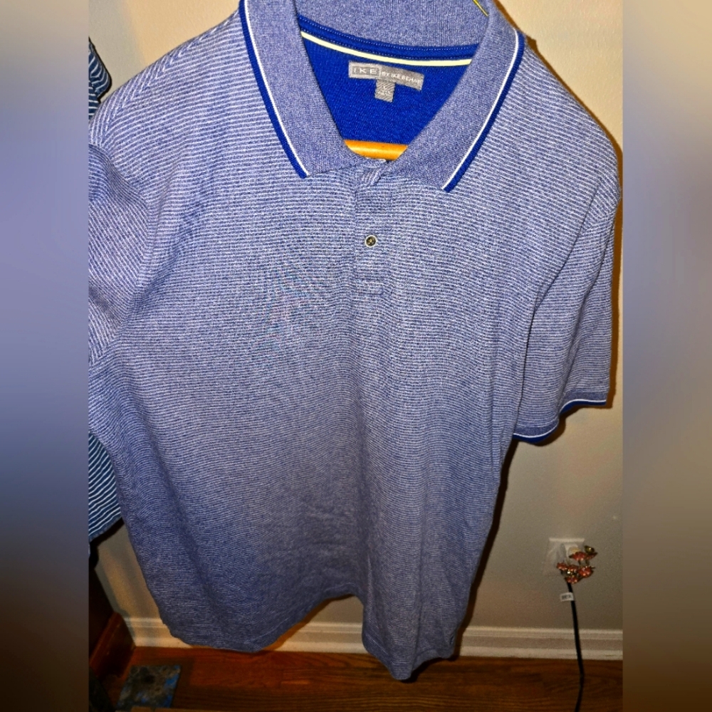 Mens Lg‎ Ike by Ike Behar Blue Striped Polo Shirt